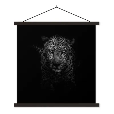 Produktbild von MuchoWow® Textilposter Leopard - Schwarz - Weiß 90x90 cm mit schwarzem Rahmen - Magnetisches