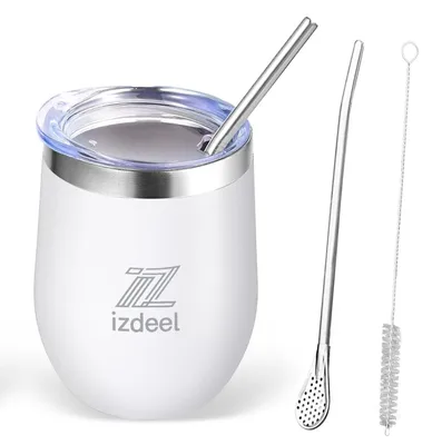 Matebecher-Set Edelstahl doppelwandig 350 ml weiß