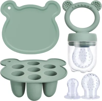 Imagen del producto de Aolso: Set de alimentación para bebés con frutas – Alimentador de silicona para frutas – Chupete y mordedor para leche materna – Recipientes para congelar