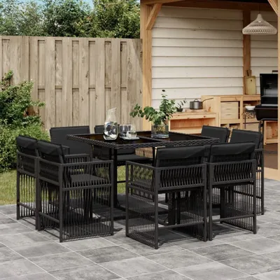 Produktbild von 2025 cloris Gartenmöbel Set Balkonmöbel-Set 9-tlg. Garten-Essgruppe mit Kissen Schwarz Poly Rattan - Gartenmöbelgarnituren Sale2406958 3parcel