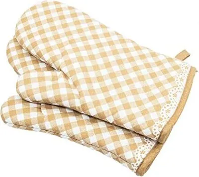 Produktbild von Ofenhandschuhe rutschfeste Baumwolle Gesteppte Handschuh-Küche Topflappen Kochhandschuhe, Gitter-Stil (Gelb)