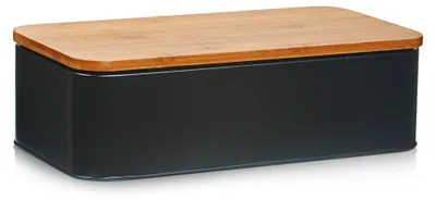 Produktbild von Zeller Brotkasten m. Bamboo Deckel, Metall, matt schwarz - 42,5x23x13; 25377