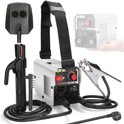 Immagine prodotto di Saldatrice MMA-200 - Saldatrice inverter elettrica MMA - Corrente di saldatura regolabile - Mini saldatrice portatile - Con supporto per elettrodi e maschera di protezione