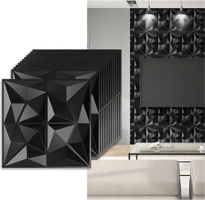 Obrázek produktu pro Hengda 12ks 3D panelů na zeď Polyvinylchlorid PVC - obklady na stěny a stropy - 50x50 cm (0,25 m²) - lehké, flexibilní a snadno se instalují - černá barva