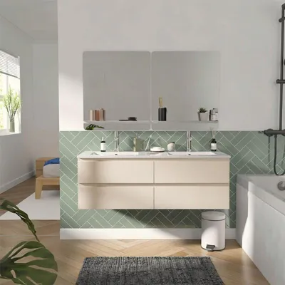 Immagine prodotto di Mobile lavabo doppio in Vetroceramica 120cm con rubinetteria e specchi SORRENTO