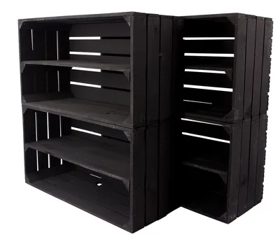 Produktbild von 6er Set große neue schwarze Obstkiste/Weinkiste mit 2 Fächern 75cm x 40cm x 31cm Schuhregal Holzregal Bank Garderobe Kiste Box Holzkisten Regalsystem klassisch