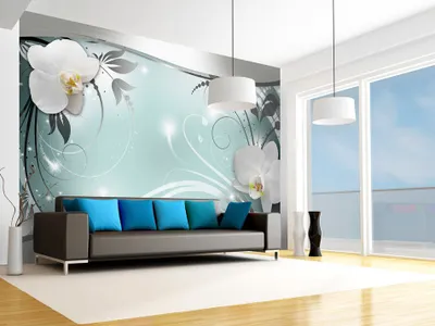Produktbild von Vlies Fototapete Blumen 400x280 cm Tapeten Wandtapete XXL weiß grau silber Orchidee Ornament Abstrakt b-A-0078-a-d