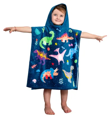 Produktbild von Theonoi Kinder Poncho Badeponcho Kapuzenhandtuch/Bademantel Handtuch Duschtuch Strandtuch Badetuch- mit Kapuze für Jungen & Mädchen 100% Baumwolle (Dinosaurier)
