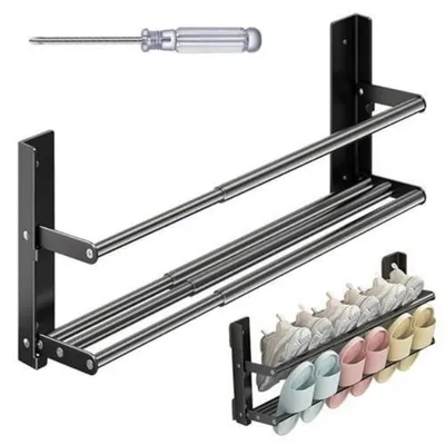 Obrázok produktu pre Nástenná obuvnica, výsuvná, 37-67 cm, čierna, 2 úrovne, kov