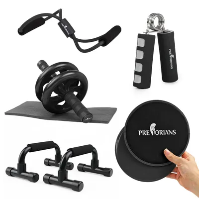 Produktbild von 5-teiliges Übungsset Sportgeräte Push Up Griffe Handtrainer Bauchroller Fitnessbänder mit Griffen 2er Slide Disc Fitness Gym