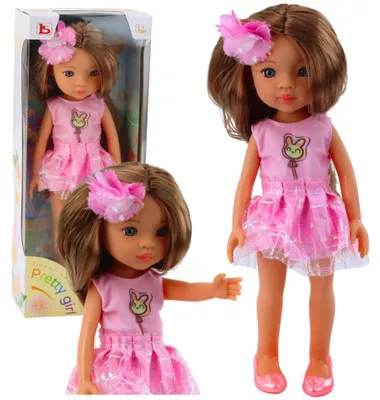 Produktbild von Lean Puppe Im Rosa Kleid Lange Braune Haarspange Blume