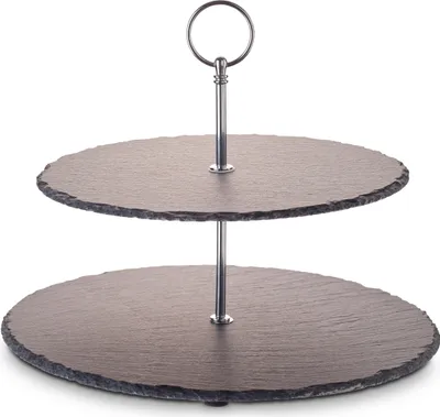 Produktbild von Echtwerk Schiefer Etagere 2‐Stöckig, Farbe:Silber/Schwarz