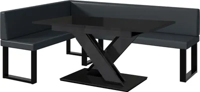 Produktbild von MEBLINI Eckbank für Esszimmer mit ausziehbarem Tisch - Küchenbank - Essecke - Sitzecke Küche - ERIC - U-Beine 142x196x87cm Links - Dunkelgrau Kunstleder/B Schwarz Hochgl.