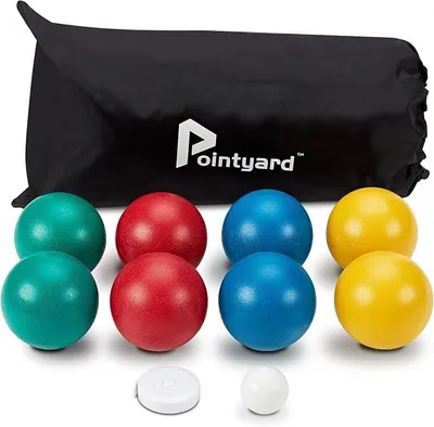 Imagen del producto de Silecomplaza, juego de bochas, encendedor, 84 mm, juego de bochas con 8 bolas de polietileno, bolsa de transporte, cinta métrica, juego de bochas para exteriores, juegos familiares para jardín, césped o playa