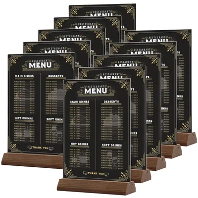 Produktbild von Set mit 10 A5 Acryl Tischkartenhaltern mit Holzfuß Vertikal