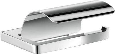 A chrome-plated toilet paper holder with a lid, shown from a slightly elevated angle against a white background.