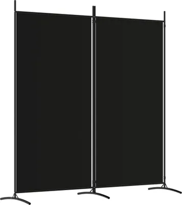 A black, two-panel room divider or screen.