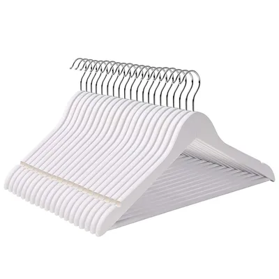 Produktbild von SONGMICS 50 Stück Kleiderbügel Ahornholz mit Rockkerben und Hosensteg 360 Grad drehbar Anzugbügel Jackenbügel weiß CRW03W-50