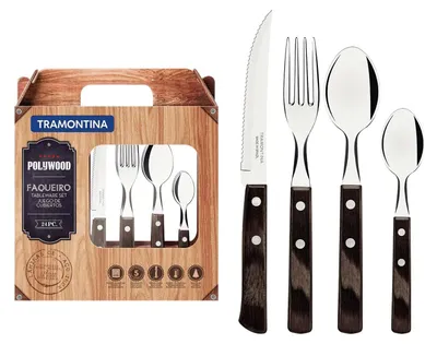 Besteckset 24-teilig, Edelstahl AISI 420, Holzgriffe, spülmaschinengeeignet