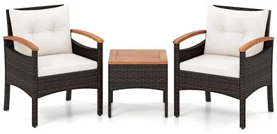 Produktbild von 3-teiliges Rattan-Gartenset mit Kissen und Beistelltisch