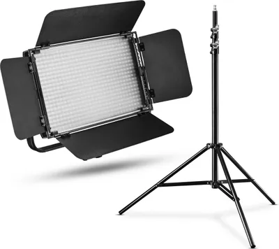 Produktbild von Walimex pro LED Niova 600 Plus Daylight mit Lampenstativ, dimmbare Flächenleuchte, Lampenständer mit Federdämpfung, Studioleuchte mit Fernbedienung