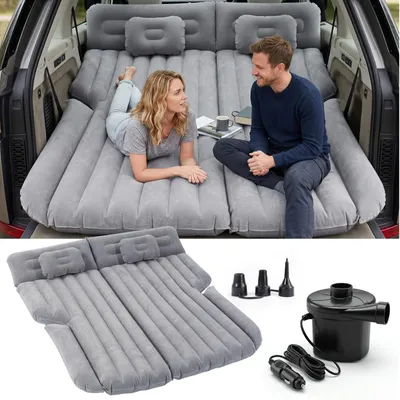 Produktbild von Sekey 185 x 144 x 12 cm Auto Luftmatratze Selbstaufblasend 2 Personen Luftbett Aufblasbar mit Luftpumpe, Kissen und Tragetasche, Grau