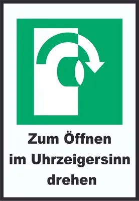 Produktbild von Zum Öffnen im Uhrzeigersinn drehen A3 Rückseite selbstklebend Schild