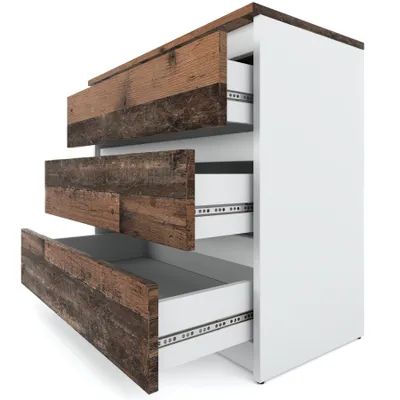 Obrázek produktu pro STIV Möbel | Komoda Bílý Mat/Old Style 80x33,5x71,5 cm | 3 zásuvky | Venkovský styl | Úložný nábytek