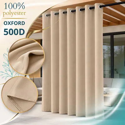 Image de Lantigo Rideau extérieur Beige 155x230 cm anti-vent imperméable | Rideau jardin extérieur brise-vue soleil embrasse