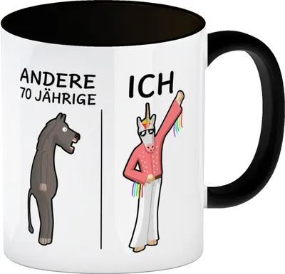 Produktbild von Witziger Kaffeebecher Schwarz für den 70. Geburtstag mit Motiv: Andere und ich