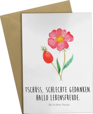 Produktbild von Mr. & Mrs. Panda Klappkarte Blume Hagebutte - Weiß - Geschenk, osterkarte, weihnachtskarten, Schlechte Gedanken, Garten, Grußkarte, Glückwunschkarte, einladungskarten