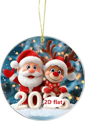 Produktbild von 2026 Weihnachtsschmuck, Cartoon-Weihnachtsmann, Schneemann, Rentier, 2D-Weihnachtsbaumschmuck aus Acryl für Baum, Tür, Fenster, Auto-Dekor
