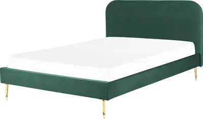 Produktbild von BELIANI Bett Grün Samtstoff mit Lattenrost 160 x 200 cm Metallfüße Gold hohes Kopfteil Retro Glamourös Polsterbett Doppelbett Schlafzimmer