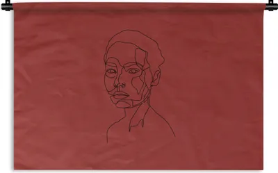 Produktbild von MuchoWow® Wandteppich Wandbehang Linienkunst - Frau - Minimalismus 90x60 cm Tapisserie Dekoration Wandtuch - Wandskulpturen - Bildteppich