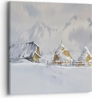 Produktbild von Bild auf Leinwand - Leinwandbild - Einteilig - Haus Berge Schnee - 40x40cm - Wand Bild - Wanddeko - Wandbilder - Leinwanddruck - Bilder - Wanddekoration - Leinwand bilder - Wandbild - AC40x40-4806