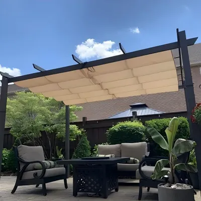 Produktbild von PURPLE LEAF Aluminium Pergola 3 x 3 m Wasserdicht Stabil Winterfest, Garten Pavillon mit Sonnenschutz uberdachung, UV-Schutz, Beige