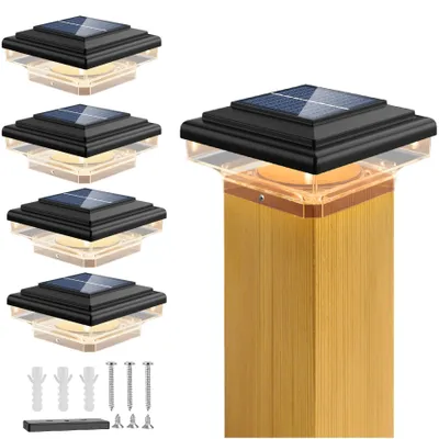 Produktbild von Forever 4 Stück Solar Pfostenleuchten, 8LED Solarleuchten für Außen Solar Zaunpfosten Lampe für hölzerne Pfosten, Plattform, Patio, Zaun beleuchtung