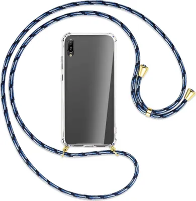 Produktbild von Handykette Backcover-Schutzhülle mit Band (Metall goldfarben) für Huawei Y6 2019 - Blautöne