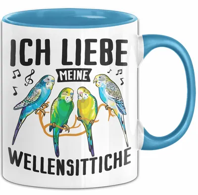 Produktbild von Wellensittich-Liebhaber Tasse Geschenk Lustiger Spruch Ich Liebe Meine Wellensittiche (Blau)