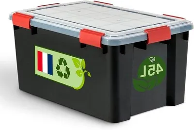 Produktbild von Luftdichte Aufbewahrungsboxen 45L Rot Transparent Hermetischer wasserdichter Verschluss Robuste Schnappverschlüsse Staubschutz BPA-frei WSB-45