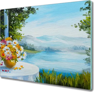 Produktbild von Coloray Küchenbrett Kochplattenabdeckung Hackbrett Schneidebrett Herdabdeckplatte 60x52 cm - See-Natur-Landschaft