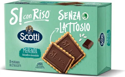 Produktbild von Riso Scotti Senza Lattosio Merenda Biscotto e Cioccolato Kekse mit dunkler Schokolade Laktosefrei Ohne Palmöl und ohne Milchproteine ( 8 x 25g ) 200g Biscuits cookies