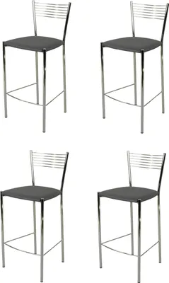 Image de t m c s Tommychairs - Lot de 4 tabourets de bar modernes ELEGANCE pour la cuisine et la salle à manger, structure robuste en acier chromé, assise rembourrée recouverte de similicuir gris foncé