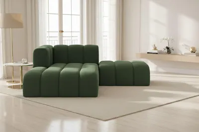 Image de Chaise longue   avec pouf Grand, tissu velours Salvador, vert, gauche