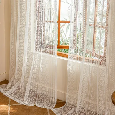 Kantgordijn Boho-Stil, 2 Paneele, 140x260 cm, weiß, halbtransparent