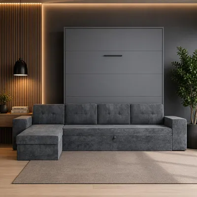 Produktbild von SMARTBett Schrankbett mit  Ecksofa M3  Vertikal 160x200 Anthrazit