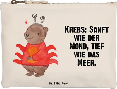 Produktbild von Mr. & Mrs. Panda Etui Krebs Astrologie Größe M - Weiß - Geschenk, Stifteetui, Geburtstagsgeschenk, Stoffbeutel, Kosmetiktasche, Sternzeichen, Kulturtasche, beauty case