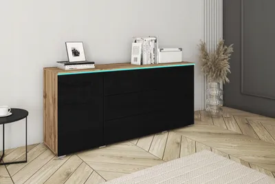 Immagine prodotto di Cassettiera combinata HERMINA 150 - rovere wotan / nero lucido