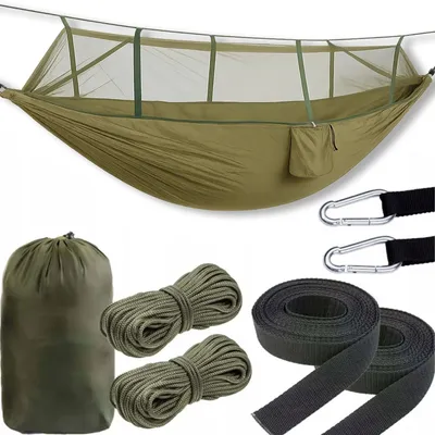 Obrázok produktu pre Turistická hojdacia sieť s moskytierou kempingová survival veľká 255 x 140 cm zelená