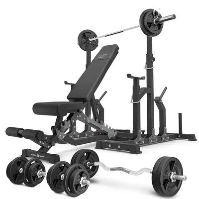 Produktbild von Marbo Sport - Set MS2_2.0_113KG | Doppelseitige Bank + verstellbare Ständer + Stangen- und Hantelscheiben Set 113 kg